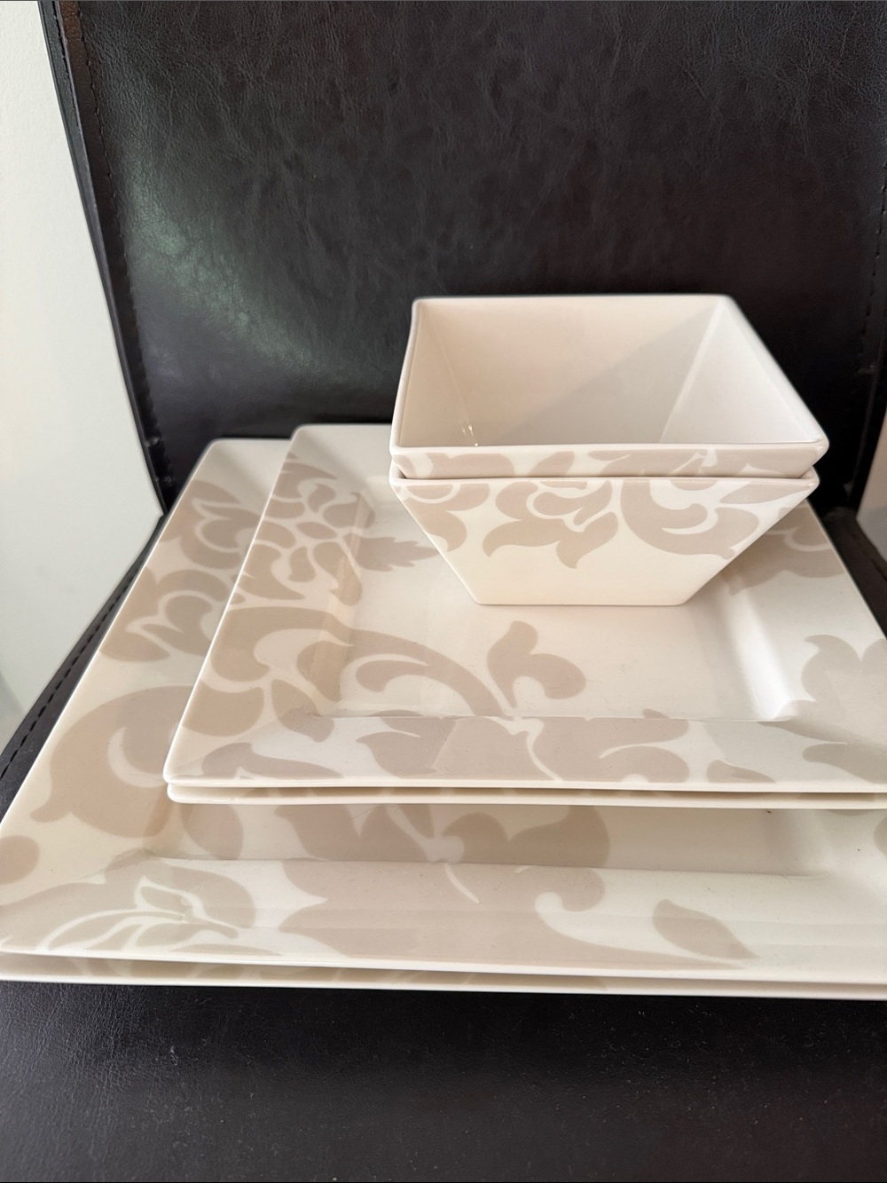 Martha Stewart White and gray Square Floral Dinner Set